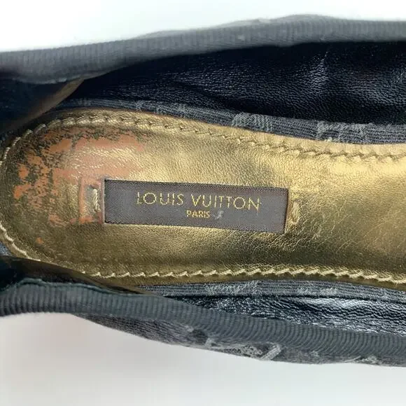 Louis Vuitton Monogram Denim Flash Lotus Black Ballerina Flats Women 37.5 US 7.5 - Picture 5 of 12